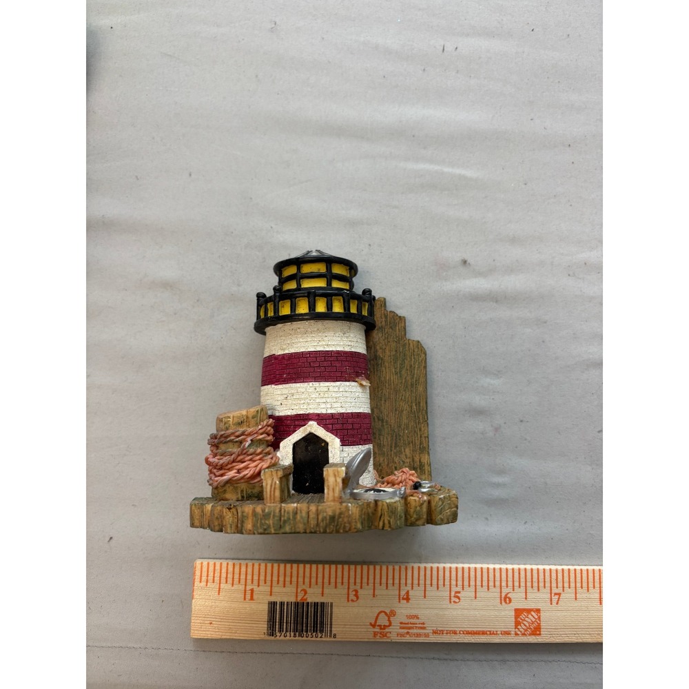 Red White Striped Lighthouse Figurine Nautical Coastal Decor 4 Inch